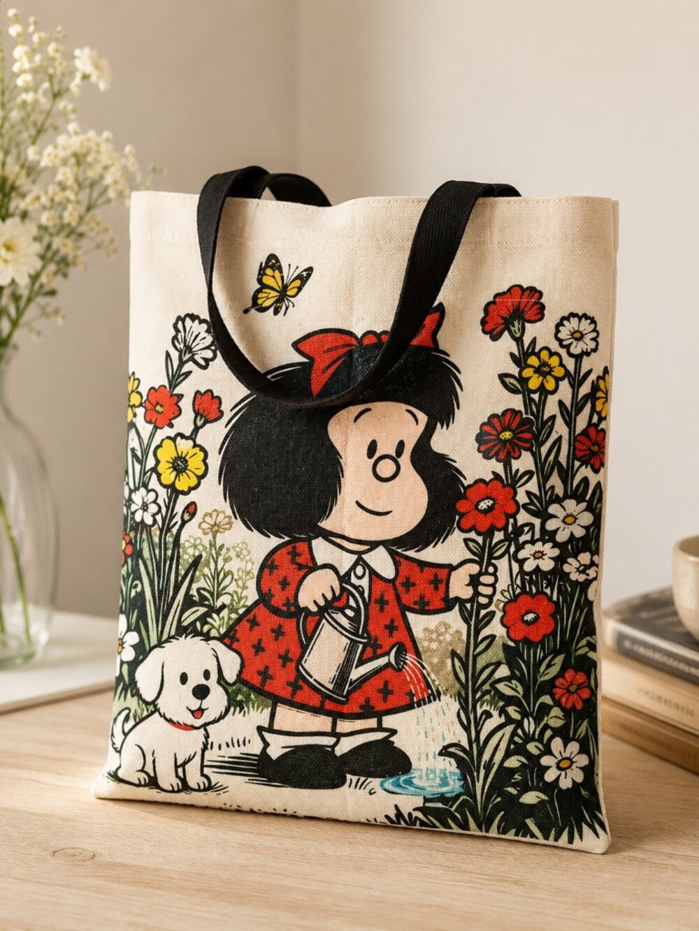 Vintage Cartoon Girl & Puppy Gardening Tote Bag